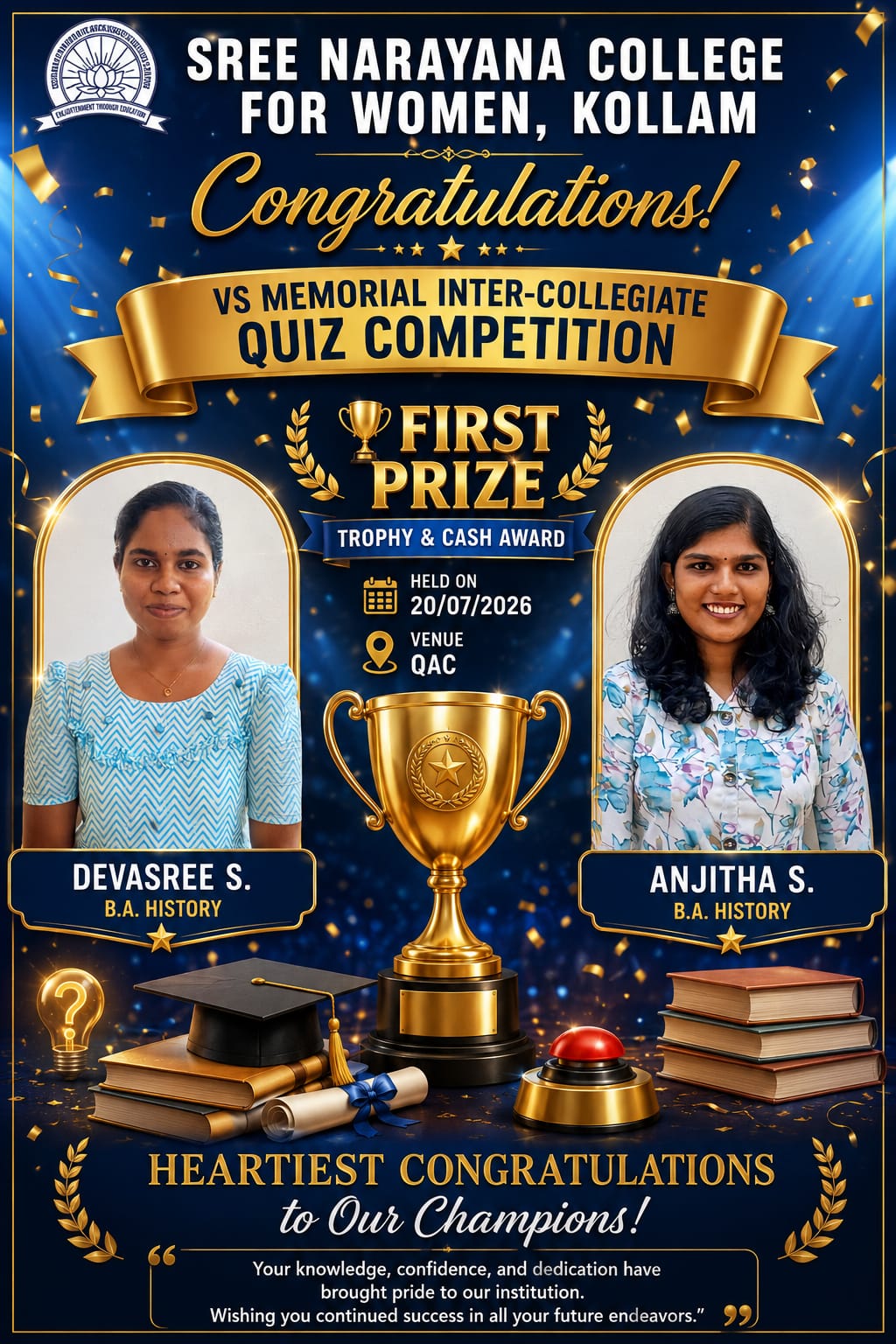 First Prize – VS Memorial Inter-Collegiate Quiz Competition