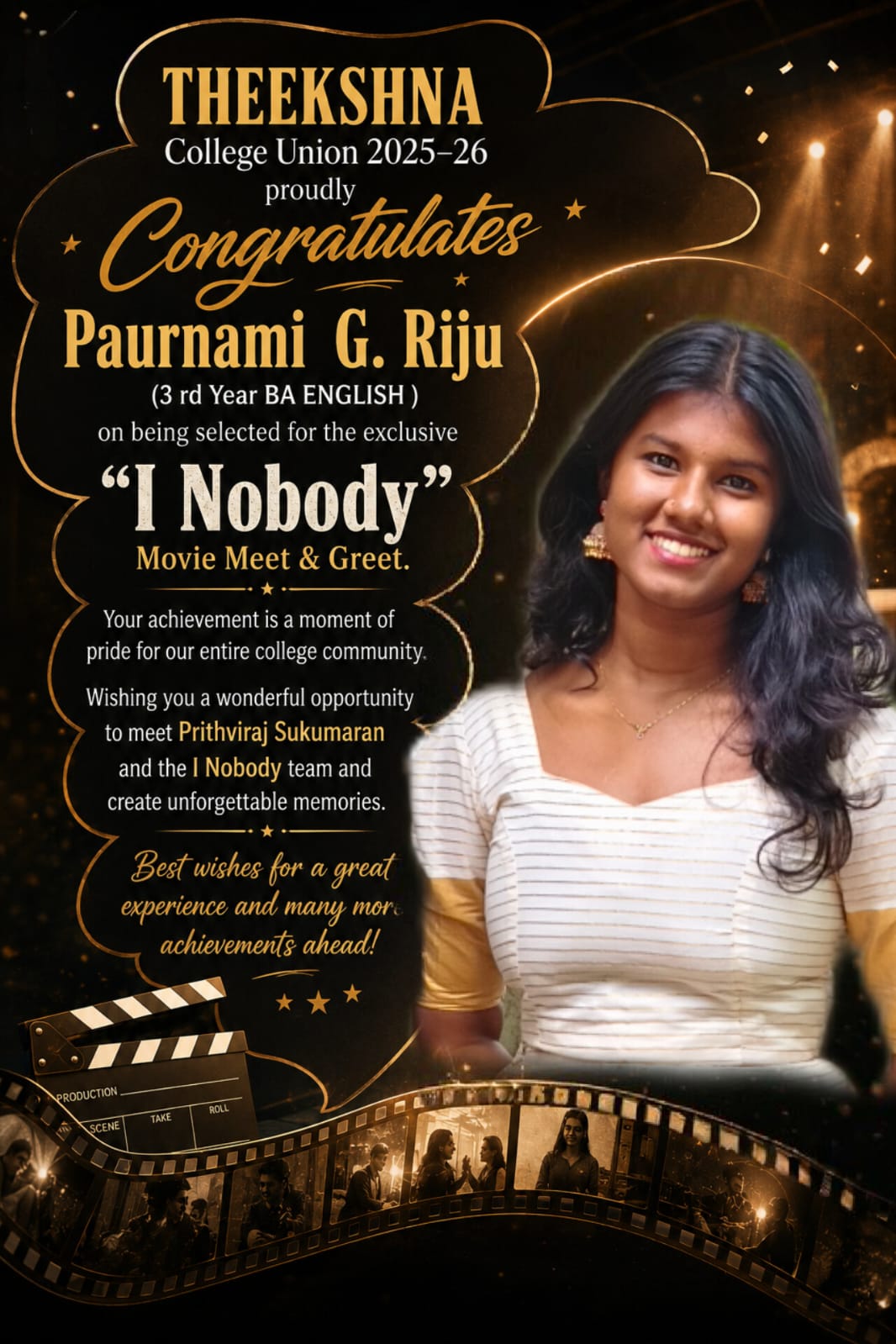 Paurnami G. Riju Selected for “I Nobody” Movie Meet & Greet